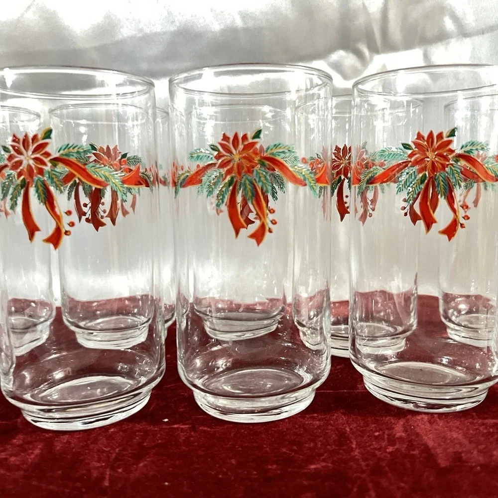 Vintage Libbey Christmas Drinking Glasses Set Of 10 EUC‎ 16 oz Original Box